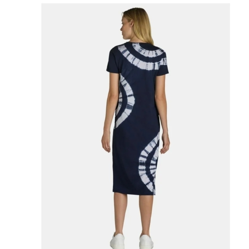 Time and Tru Navy Blue and White Tie Dye Swirl Midi Dress - Picture 11 of 13